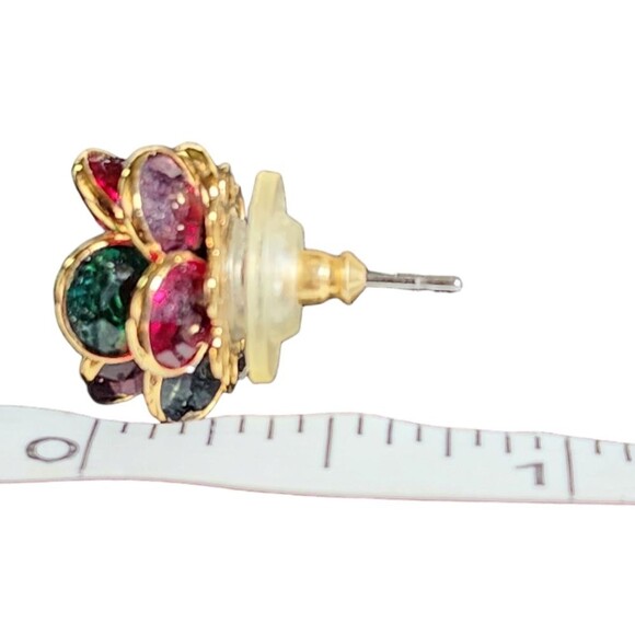 Vintage Savvy by Swarovski Multicolored Bezel Set Crystal Flower Stud Earrings - Picture 6 of 7